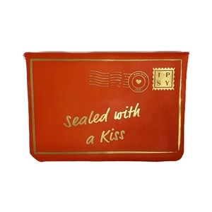 Ipsy | “Sealed with a Kiss” Red Postcard Faux Leather Mini Cosmetic Makeup Bag